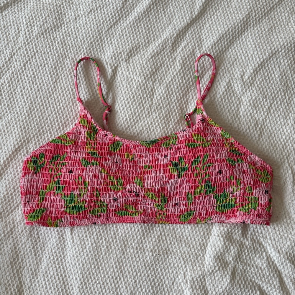 Pink and Green Floral Bikini Top